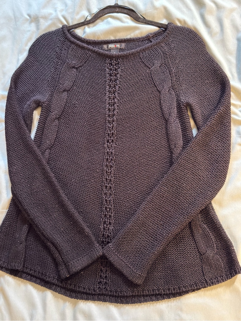 Style & Co. Cable-Accent Scoop Neck Sweater - Plum